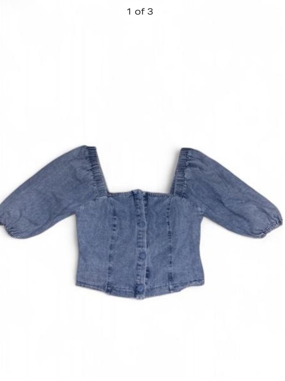 VICI Indigo Denim Puff-Sleeve Button-Up Crop Top